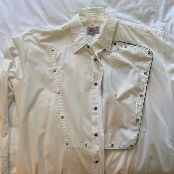 Ely Diamond - White Long-Sleeve Black Snap Shirt with Eagle Sz XL - Picture 8 of 14
